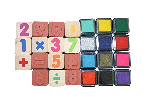 BUSDUGA Holz Stempel-Set,Mathe, plus Stempelkissen, 27 teilig von BUSDUGA