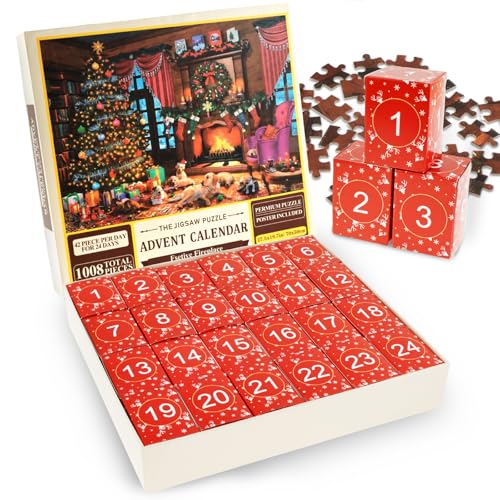 Weihnachtskalender-Puzzles, Adventskalender 2024, 24-Tage-Überraschungs-Countdown-Kalender, 1008-teiliges Puzzle für Erwachsene und Kinder, Heimdekoration von BUTORY