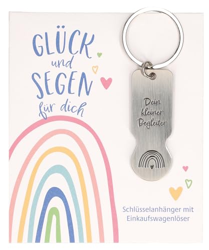 BUTZON & BERCKER Schlüsselanhänger mit Einkaufswagenlöser Glück und Segen für dich. Metall-Schlüsselanhänger aus Edelstahl mit Regenbogen-Gravur; Maße 10 x 3,5 cm, Lieferung in Geschenkverpackung von Butzon & Bercker