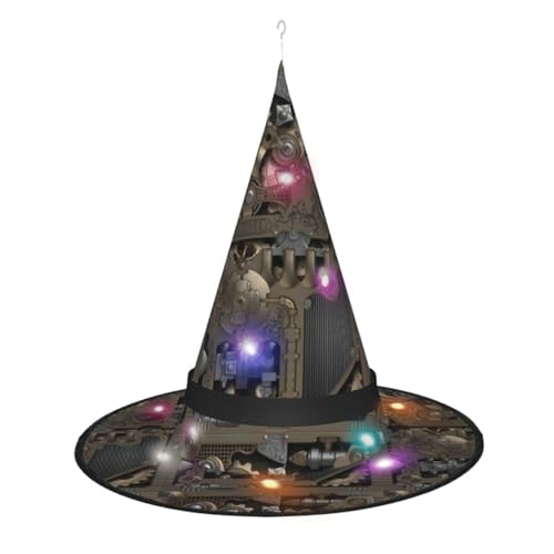 BUULOO Hexenhut zum Aufhängen, beleuchtet, Steampunk, mechanische Zahnräder, Halloween-Hexenhut, LED-beleuchteter Hexenhut mit 3 Beleuchtungsmodi, Innen- und Außenbereich, Garten, Terrasse, von BUULOO