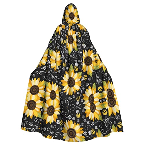 BUULOO Kapuzenmantel mit Sonnenblumen-Bienen-Motiv, leicht, für Halloween, Cosplay, Kostüme, Party-Dekoration, Umhang von BUULOO