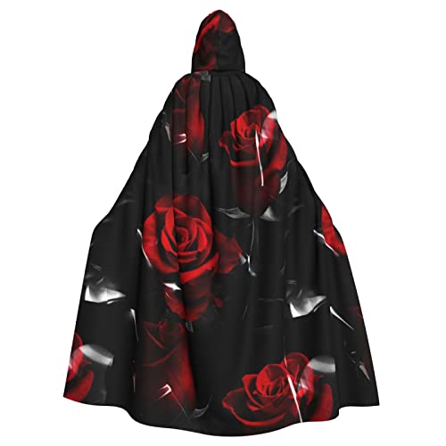 BUULOO Robe mit Kapuze und roter Rose für Erwachsene, leichtes Mantel-Set für Halloween, Cosplay, Kostüme, Party-Dekoration, Umhang von BUULOO