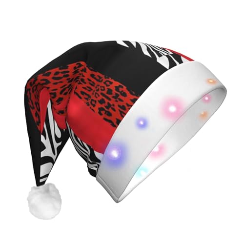 BUULOO Weihnachtsmannmütze, bedruckt, leuchtender roter Leoparden- und Zebra-Tier-Weihnachtsmannmütze, Erwachsene, festlicher Gebrauch, Halloween, Weihnachten, Urlaubsparty, bequeme von BUULOO