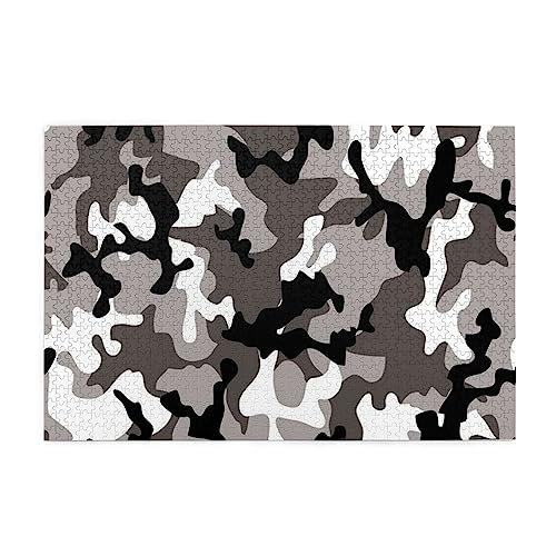 Großformat-Puzzle für Erwachsene, schwarz-grau-weiß, Camouflage-Bilderpuzzle, wiederverwendbar, intellektuelles Puzzle. von BUULOO