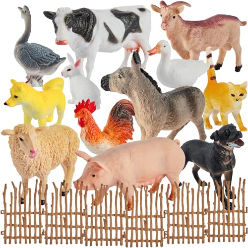 BUYGER Bauernhof Tiere Figuren Spielzeug Set ab 3 + Jahre, Groß und Mini Realistische Tierfiguren mit Zäune für Kinder Jungen Mädchen Lernen, Kuchendekoration, Geschenk von BUYGER