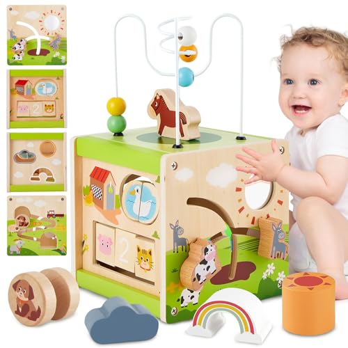 BUYGER Baby Motorikwürfel Holz ab 1 Jahr, 6 in 1 Aktivitätswürfel Montessori Sensorik Spielzeug, Kinder Motorikspielzeug Holzspielzeug, Geschenk für Kinder ab 1 2 3 Jahre 12 18 + Monate BUYGER Baby Motorikwürfel Holz ab 1 Jahr, 6 in 1 Aktivitätswürfel Montessori Sensorik Spielzeug, Kinder Motorikspielzeug Holzspielzeug, Geschenk für Kinder ab 1 2 3 Jahre 12 18 + Monate von BUYGER