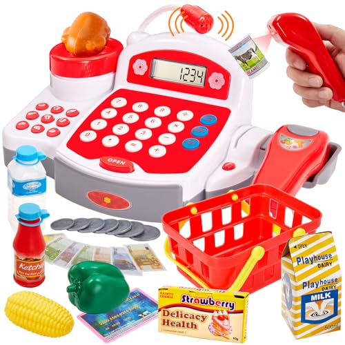 BUYGER Groß Kasse Spielzeug Kaufladen Zubehör Kinder, Kinderkasse mit Scanner und Sound, Mikrofon, Spielkasse Kinderspielzeug, Rollenspiel ab 3 Jahre BUYGER Groß Kasse Spielzeug Kaufladen Zubehör Kinder, Kinderkasse mit Scanner und Sound, Mikrofon, Spielkasse Kinderspielzeug, Rollenspiel ab 3 Jahre von BUYGER