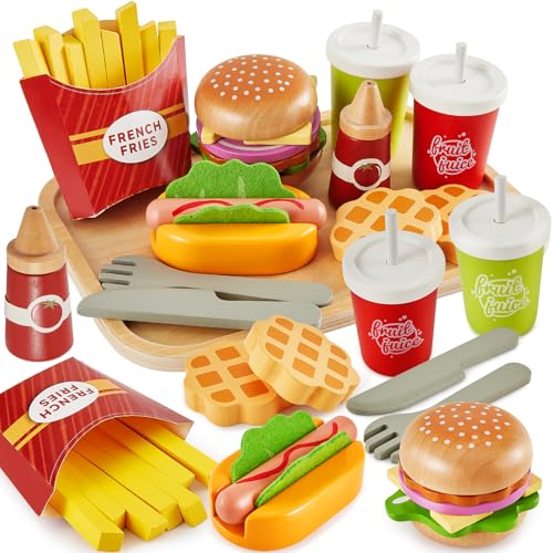 BUYGER Kinderküche Spielküche Zubehör Holz, Hamburger Hot Dog Fast Food Spielzeug, Holz Lebensmittel Spielzeug, Rollenspiele Holzspielzeug Geschenk für Kinder 3+ Jahre BUYGER Kinderküche Spielküche Zubehör Holz, Hamburger Hot Dog Fast Food Spielzeug, Holz Lebensmittel Spielzeug, Rollenspiele Holzspielzeug Geschenk für Kinder 3+ Jahre von BUYGER