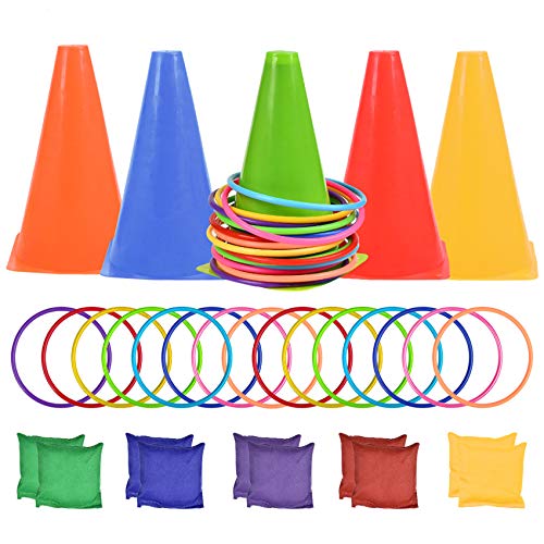 BUYGOO 30Pcs 3 in 1 Ringwurfspiel Wurfspiel Outdoorspiele Ringwurfspiel Ringe Werfen Wurfspiel Wurf Spiel Outdoor Ringwurfspiel Ring Spaß Sitzsack Werfen Spiel, für Garten Party von BUYGOO