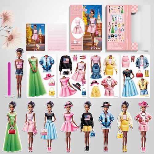 BVI BOOMERVIVI Magnetische Anzieh-Puppen, Anzieh-Papierpuppen für Mädchen Alter 3+, Hübsche Prinzessin-Spiel-Papierpuppen Anzieh-Spielzeug-Set (Prinzessin Eva Set) von BVI BOOMERVIVI