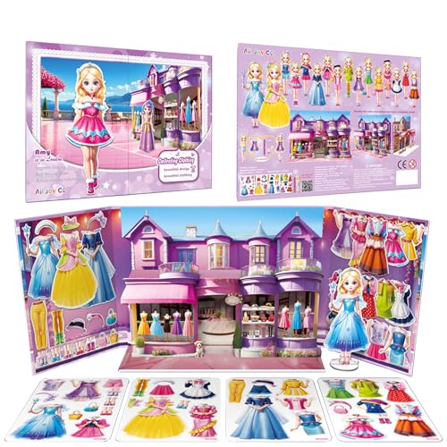 Dress Up Game, Magnet Prinzessin Dress Up Puppen für Mädchen ab 3 Jahren Kinder, stereoskopische Szene Vielfalt Prinzessin magnetische Papierpuppen stilles Buch erstellen phantasievolle (Purple) von BVI BOOMERVIVI