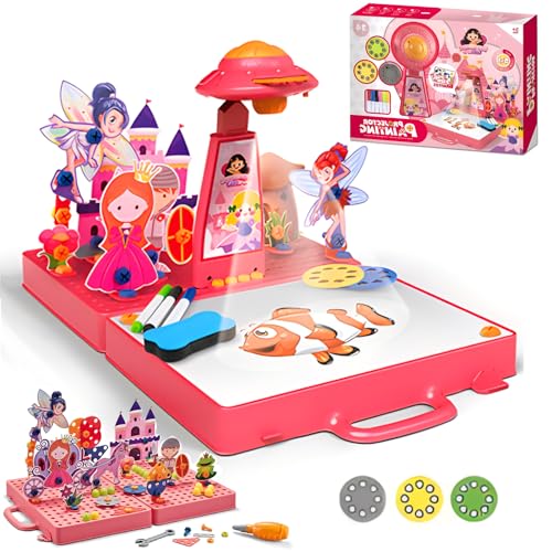 Zeichnung Projektor, multifunktionale Zeichnung Tablette, Handtasche Design Malerei Zeichnung Tabelle LED Projektor Kinder Spielzeug pädagogische frühes Lernen Projektion Skizze Doodle Board (Rosa) von BVI BOOMERVIVI