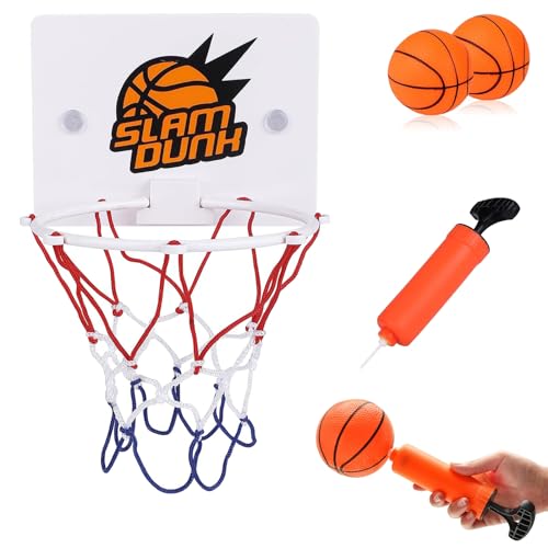 BVSRCP Mini Basketballkorb, 16.2x12cm Kinder Mini Basketball Korb Set, Kinder Zimmer Mit 2 Stück 8cm Bälle Und Pumpe Büro, Mit Saugnapf Für Kinder Outdoor Indoor Office Home von BVSRCP