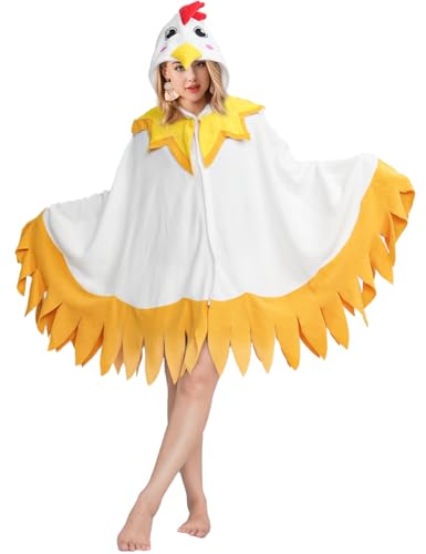 BWVQNO Weißes Huhn-Kostüm für Erwachsene, Unisex, Tier-Cosplay-Umhang von BWVQNO