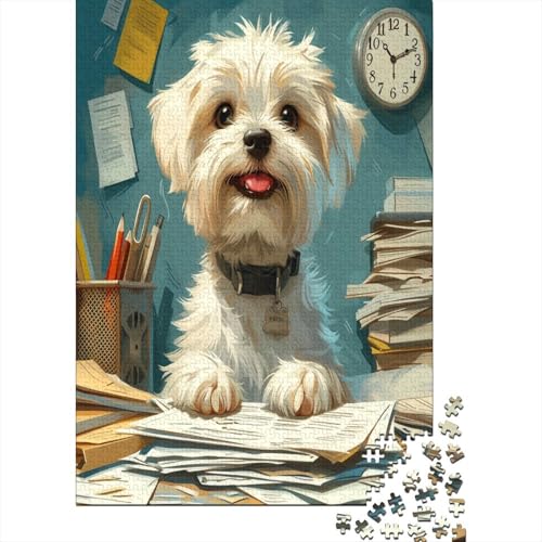 Maltese Hund 1000 Stück Puzzles Für Erwachsene Teenager Stress Abbauen Familien-Puzzlespiel 1000-teiliges Puzzle Kinder Lernspiel Spielzeug Geschenk Puzzel 1000pcs (75x50cm) von BXYAFEKUD