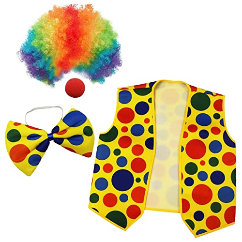 BYCUFF 4Er-Pack Clown-KostüM - Clown-Nase, Clown-PerüCke, Fliege und Weste für Cosplay-Partys, Karneval, Verkleidung, Rollenspiele von BYCUFF