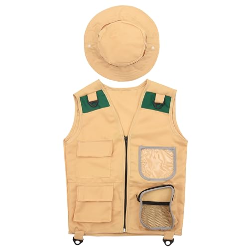 BYCUFF Outdoor-Abenteuer-Kit, Khaki Cargo-Weste und Hut für Junge Kinder Bequemes und Langlebiges EntdeckerkostüM Rollenspielspielzeug von BYCUFF