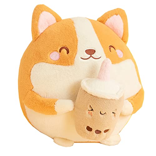 30cm Plüschtier Corgi Hunde, Kawaii Plüschkissen mit Bubble Tea Kuscheltier Gefüllt Plüsch Katze Schwein Umarmungkissen Tier Shiba Inu Plüschtier Stofftier Spielzeug für Kinder Geschenke von BYNYXI