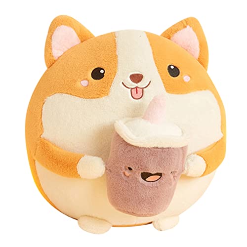 30cm Plüschtier Corgi Hunde, Kawaii Plüschkissen mit Bubble Tea Kuscheltier Gefüllt Plüsch Katze Schwein Umarmungkissen Tier Shiba Inu Plüschtier Stofftier Spielzeug für Kinder Geschenke von BYNYXI