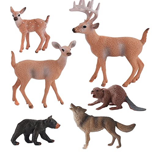 6 Stücke Waldtiere Figuren Set, Miniatur Wald Set Hirsch Dekofigur Ornamente Biber Wolf Eichhörnchen Realistische Tierfiguren Sammlung PVC Skulptur Spielzeug für Kinder Früherziehung Weihnachtsfeier von BYNYXI