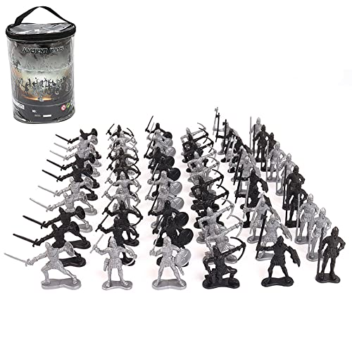 BYNYXI 60 Stück Mittelalter Spielzeugsoldat Figuren, 5-7cm Armee Soldaten Militärfiguren Archaische Warriors Horses Soldiers Plastik Mittelalterliche Ritter Spielzeug für Kinder Jungen Geschenk von BYNYXI