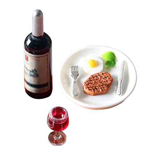 8 Stück Puppenhaus Mini Food Drinks Set, 1/12 Miniatur Essen Trinken Modell Ei Milch Brot Weingläser Steak Küche Spiel Miniatur Lebensmittel Zubehör Mini Küche Dekoration Zubehör Puppenhaus Dekor von BYNYXI