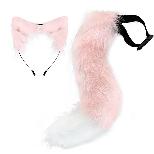 BYNYXI 2 Stück Katze Cosplay Kostüm Set, Katzeohren Haarreif mit Langer Fuchsschwanz Ohren Schwanz Stirnband Kostüm Cosplay Kopfschmuck Halloween Party Erwachsene Kinder Cosplay Weihnachtsfeier von BYNYXI