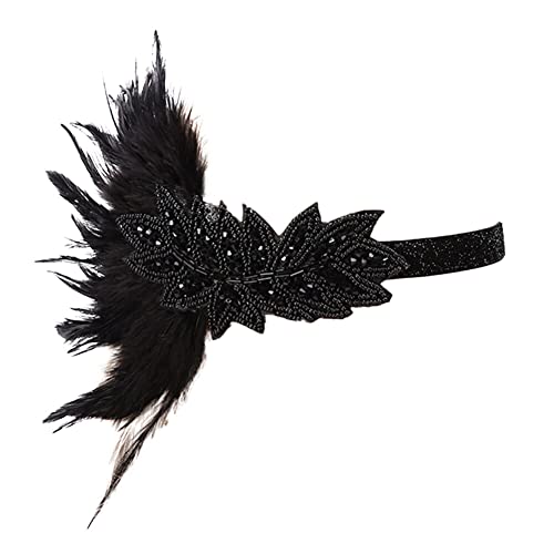 BYNYXI 20er Jahre Flapper Feder Haarband, Flapper Kopfschmuck Strass Stirnband 1920s Charleston Haarband Great Gatsby elastischer Haarreif Flapper Feder Haarband Damen Fasching Kostüm Accessoires von BYNYXI