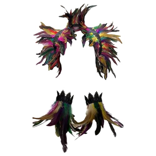 BYNYXI 3er Set Gothic Feder Achselzucken mit Feder Manschette, Damen Federumhang Maleficent Kostüm Feder Umhang Cape Federboa Feder Shrug Schal Schulterumhang für Halloween Cosplay Fasching Kostüm BYNYXI 3er Set Gothic Feder Achselzucken mit Feder Manschette, Damen Federumhang Maleficent Kostüm Feder Umhang Cape Federboa Feder Shrug Schal Schulterumhang für Halloween Cosplay Fasching Kostüm von BYNYXI