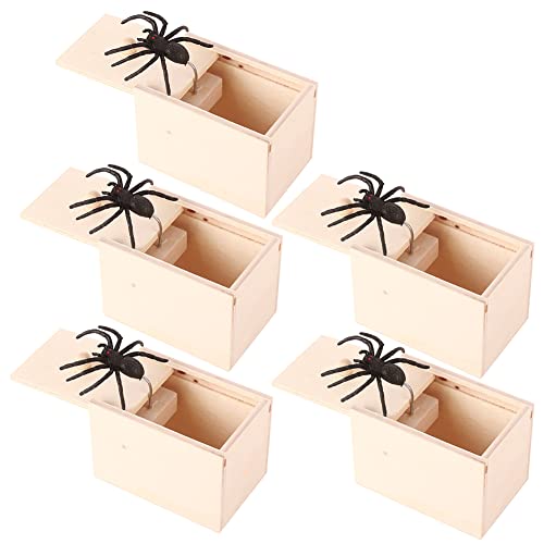 BYNYXI 5 Stück Spider Prank Box, Holz Spinne Scare Box Scherzartikel Prank Streich Spielen Scary Spider für Kinder Erwachsene Spinne Angst Box Lustige Spielzeugkiste Trick Streich Spielzeug Geschenk von BYNYXI