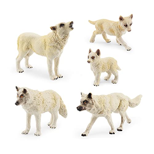 BYNYXI 5 Stück Weiß Wolf Figuren Spielzeug, Wilde Tiere Wolf Polarwolf Eisbär PVC Realistische Tierfiguren Wolf Heulender Wolf Puppen für Kinder Jungen Mädchen Weihnachten Geburtstagsgeschenke von BYNYXI