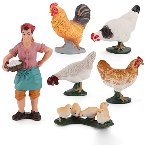 BYNYXI 6 Stücke Mini Bauernhof Tierfiguren, Huhn Ente Realistische Bauernhoftiere Tierfiguren Spielzeug PVC Modell Tier Scheunentiere Spielset Kinder Pädagogisches Lernspielzeug Party Garten Deko von BYNYXI