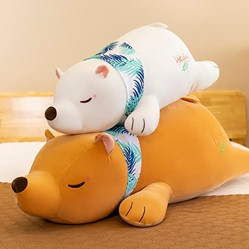 BYNYXI 90cm Eisbär Plüschtier Kissen, Liegende Bär Plüschkissen Stofftier Flauschiges Tier Umarmungskissen Gefüllte Kuscheltier Kawaii Eisbär Kissen Süßes Plüschpuppe für Kinder Geburtstaggeschenk von BYNYXI