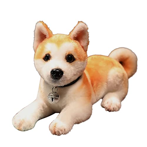 BYNYXI Akita Hund Kuscheltier Liegende 25cm, Stofftiere Hund Husky Akita Hund Lebensecht Braun Grau Plüsch Puppe Hund Plüschhusky Plüschtier Stofftier Spielzeug für Kinder Jungen Mädchen Geschenk von BYNYXI