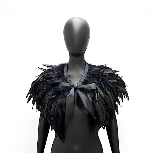 BYNYXI Feder Achselzucken Damen, Gotische Feder Cape Schal Choker Kragen Maleficent Kostüm Damen Federschal Halloween Shrug Poncho Kragen Natürlich Feder Federumhang Halloween Cosplay Cape Schal von BYNYXI