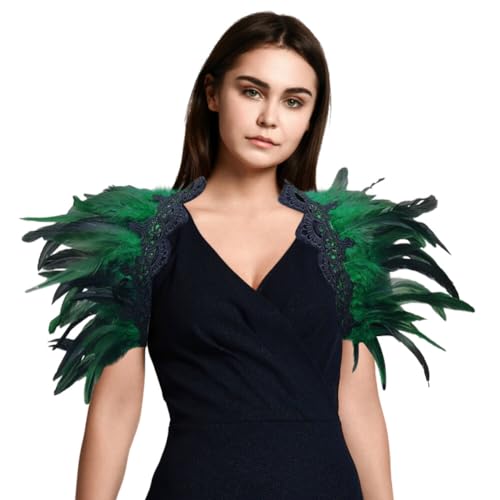 BYNYXI Gothic Feather Shrug Cape, Halloween Federumhang Feder Achselzucken Schalkragen mit Spitze Kostüm Epauletten Damen Schulterumhang Cape Gothic Kragen für Halloween Cosplay Verkleidung Karneval von BYNYXI