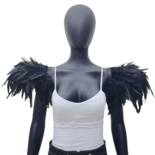 BYNYXI Gothic Feder Achselzucken, 1 Paar Feder Schalkragen DamenFeder Shrug Cape Feder Epauletten Umhang Federkragen Damen Maleficent Schulterklappen Umhang Schal Stola für Halloween Kostüm Party von BYNYXI