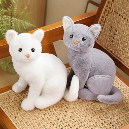 BYNYXI Kuscheltiere Katzen die echt Aussehen, 30cm Sitzende Katze Lebensecht Katze Stofftier Plüschtier Püppchen Realistische Katze Kuscheltier Weiß Cat Plüsch Kätzchen Spielzeug für Kinder Geschenk von BYNYXI