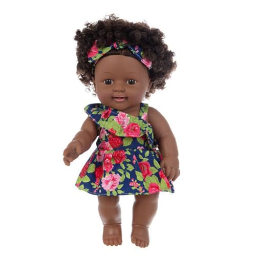 BYNYXI Schwarze Babypuppe, 12 Zoll Afrikanische Puppe für Kinder Spielpuppe weicher Körper Realistische Baby Puppe Schwarze Puppe mit Haaren Wiedergeborene Puppe Spielzeug für Kinder ab 18 Monaten von BYNYXI