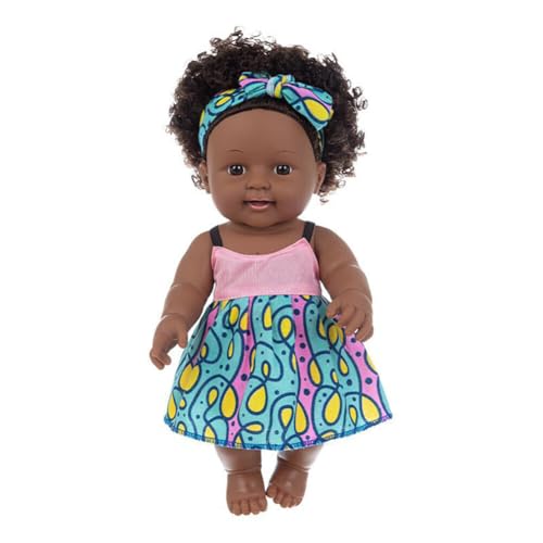 BYNYXI Schwarze Babypuppe, 12 Zoll Afrikanische Puppe für Kinder Spielpuppe weicher Körper Realistische Baby Puppe Schwarze Puppe mit Haaren Wiedergeborene Puppe Spielzeug für Kinder ab 18 Monaten von BYNYXI