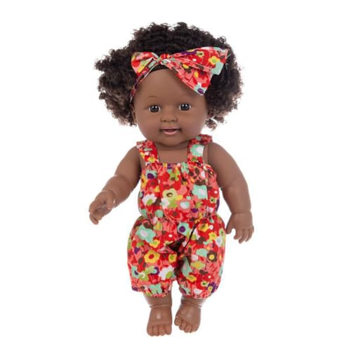 BYNYXI Schwarze Babypuppe, 12 Zoll Afrikanische Puppe für Kinder Spielpuppe weicher Körper Realistische Baby Puppe Schwarze Puppe mit Haaren Wiedergeborene Puppe Spielzeug für Kinder ab 18 Monaten von BYNYXI