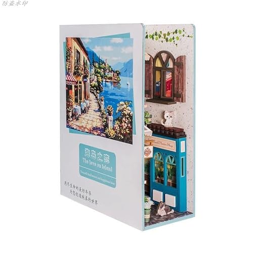 BYVUTE DIY Book Nook Kit, 3D Holzpuzzle LED Buchstützenständer Bücherregal Einsatz Bücherregal Buchständer Miniatur Haus Kit mit Sensor Licht Modellbausatz für Raumdekor (Island Love) von BYVUTE