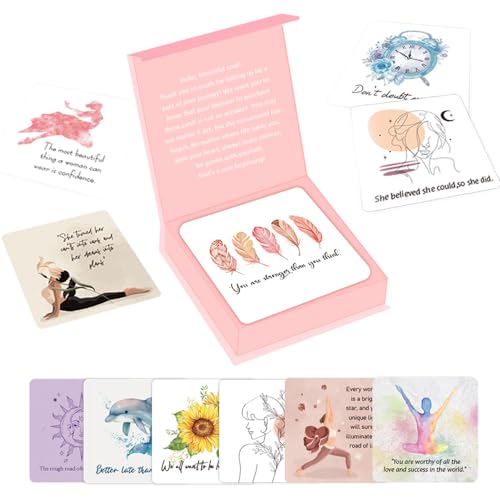 BYVUTE Motivationskarten-Set, 50 positive Satzkarten für Frauen, tägliche Affirmationskarte für Frauen, Achtsamkeitskarten, inspirierende Karten, einzigartige Selbstliebe-Karten Geschenkbox (Rosa) von BYVUTE