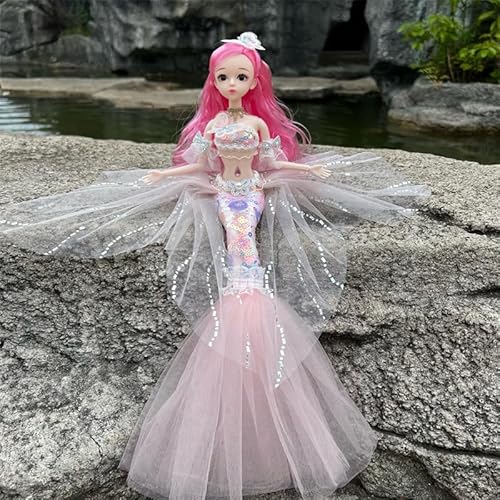 Mädchen Puppe Meerjungfrau Schwanz, Kleidung und Puppenzubehör Meerjungfrau Schwanz Prinzessin Sommerkleid Spitze Tüll Pailletten Badeanzug Bikini für kleine Mädchen Party Kuchen Dekoration (Hellrosa) von BYVUTE