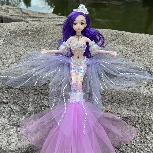 Mädchen Puppe Meerjungfrau Schwanz, Kleidung und Puppenzubehör Meerjungfrau Schwanz Prinzessin Sommerkleid Spitze Tüll Pailletten Badeanzug Bikini für kleine Mädchen Party Kuchen Dekoration (Lila) von BYVUTE