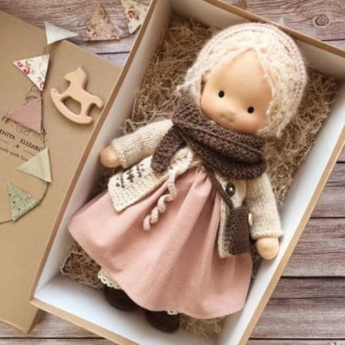 Waldorf Puppe, Handgemachte Bio-Baumwolle Plüsch Babypuppen Spielzeug mit Kleidung für Kinder, Mini Vintage Niedliche DIY Kleidung Waldorfdoll Kit für 2+ Jahre alte Mädchen Stoffpuppe als von BaYuYPOO