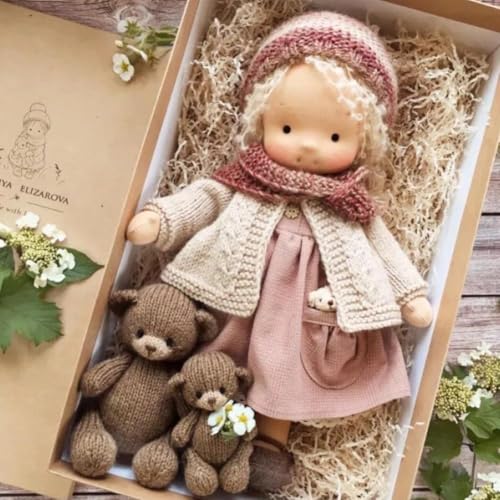 Waldorf Puppe, Handgemachte Bio-Baumwolle Plüsch Babypuppen Spielzeug mit Kleidung für Kinder, Mini Vintage Niedliche DIY Kleidung Waldorfdoll Kit für 2+ Jahre alte Mädchen Stoffpuppe als von BaYuYPOO