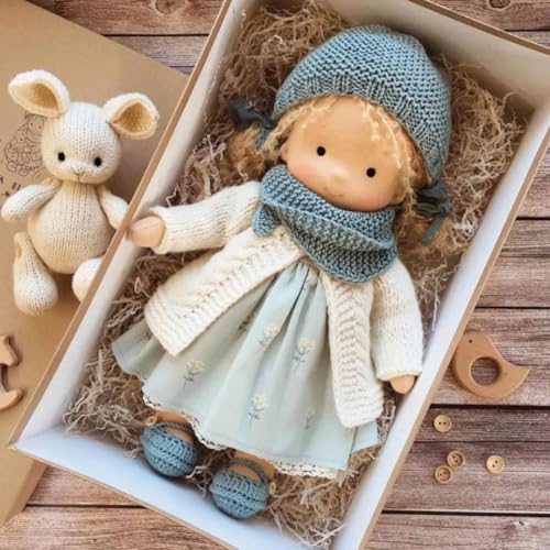 Waldorf Puppe, Handgemachte Bio-Baumwolle Plüsch Babypuppen Spielzeug mit Kleidung für Kinder, Mini Vintage Niedliche DIY Kleidung Waldorfdoll Kit für 2+ Jahre alte Mädchen Stoffpuppe als von BaYuYPOO