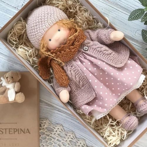 Waldorf Puppe, Handgemachte Bio-Baumwolle Plüsch Babypuppen Spielzeug mit Kleidung für Kinder, Mini Vintage Niedliche DIY Kleidung Waldorfdoll Kit für 2+ Jahre alte Mädchen Stoffpuppe als von BaYuYPOO