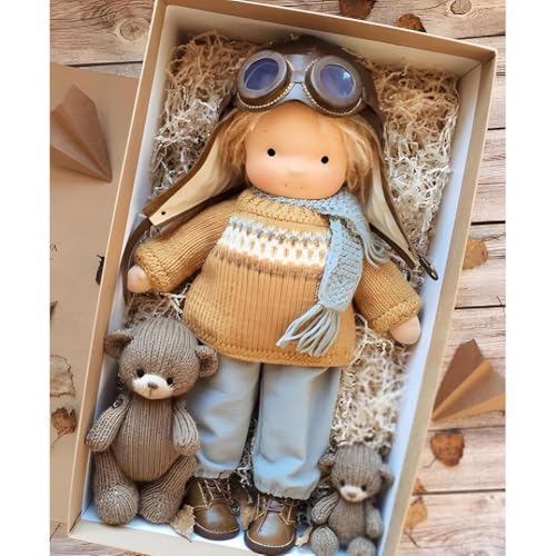 Waldorf Puppe, Handgemachte Bio-Baumwolle Plüsch Babypuppen Spielzeug mit Kleidung für Kinder, Mini Vintage Niedliche DIY Kleidung Waldorfdoll Kit für 2+ Jahre alte Mädchen Stoffpuppe als von BaYuYPOO